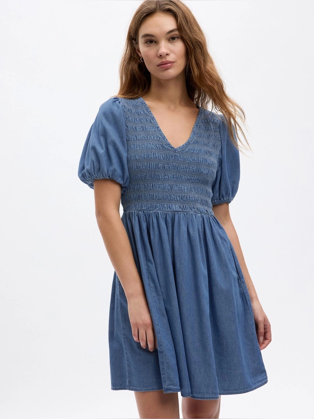 Gap Chambray Denim V-neck Midi Dress | Size: S